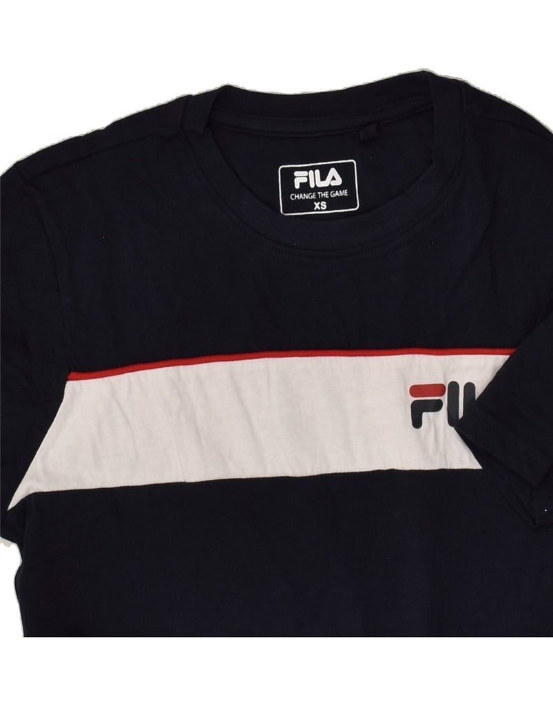 FILA Mens T-Shirt Top XS Navy Blue Colourblock Cotton | Vintage Fila | Thrift | Second-Hand Fila | Used Clothing | Messina Hembry 