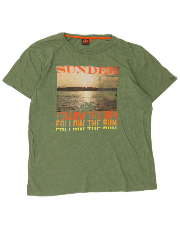 Sundek Mens Graphic T-Shirt Top Large Green Flecked Cotton