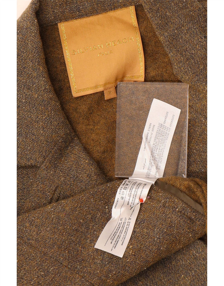 Silvian Heach Womens Knit Blazer Jacket UK 12 Medium Brown Colourblock