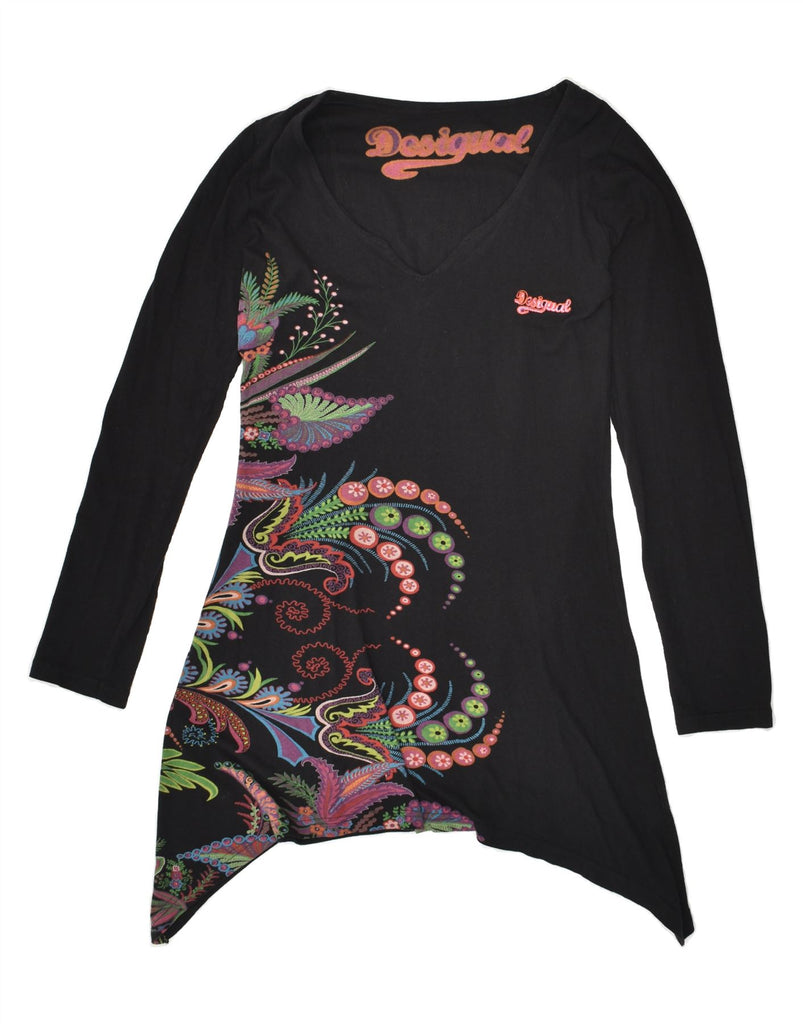 DESIGUAL Womens Graphic Tunic Top UK 6 XS Black Paisley Cotton | Vintage Desigual | Thrift | Second-Hand Desigual | Used Clothing | Messina Hembry 