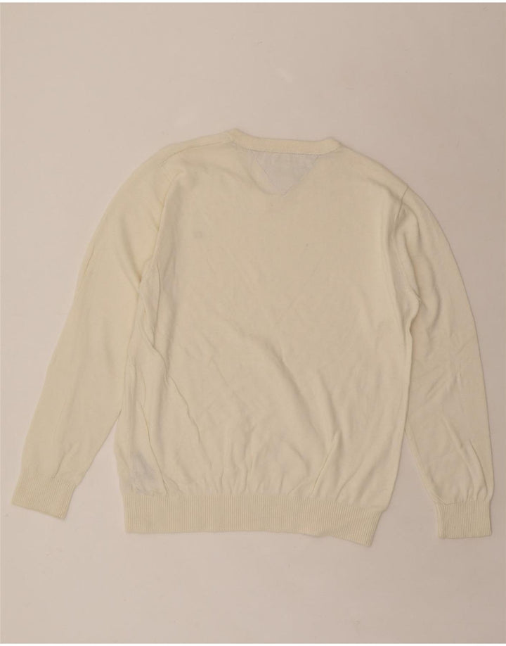 TOMMY HILFIGER Mens V-Neck Jumper Sweater Large Beige Cotton Vintage Tommy Hilfiger and Second-Hand Tommy Hilfiger from Messina Hembry 