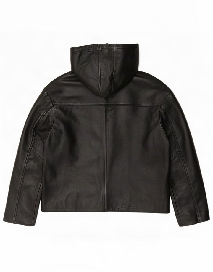 Selected Femme Womens Hooded Leather Jacket EU 38 Medium Black
