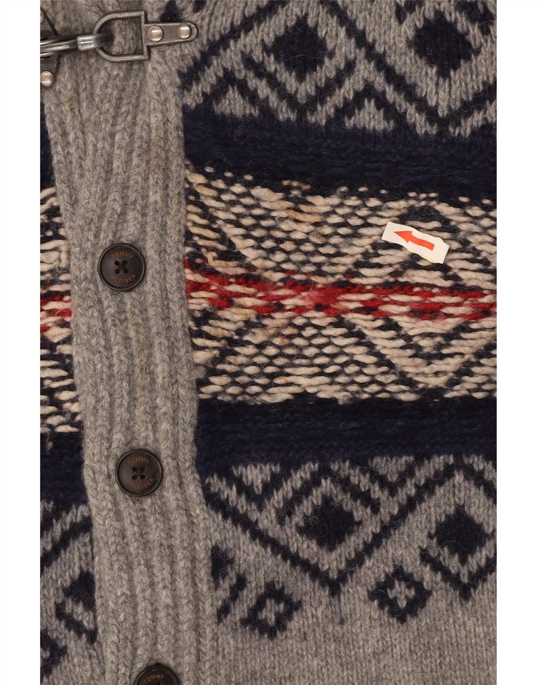 TOMMY HILFIGER Boys Cardigan Sweater 15-16 Years Grey Fair Isle