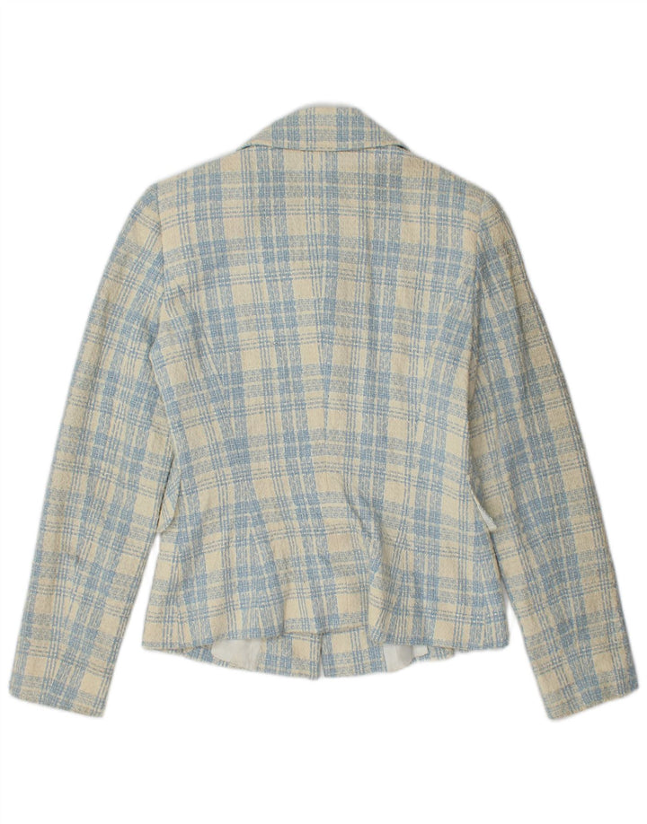 Vintage Womens 3 Button Blazer Jacket IT 42 Medium Blue Check Cotton