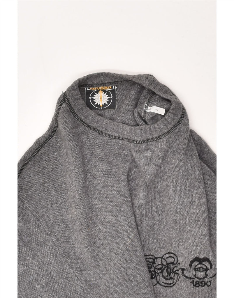 VINTAGE Mens Graphic Crew Neck Jumper Sweater Large Grey Wool | Vintage Vintage | Thrift | Second-Hand Vintage | Used Clothing | Messina Hembry 