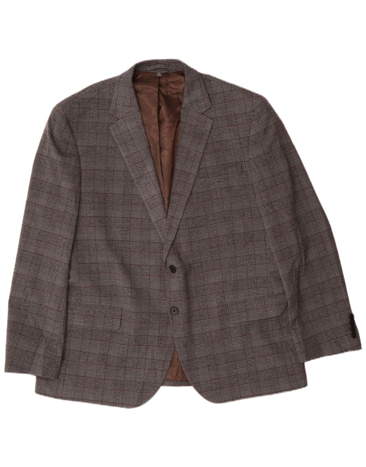Marks & Spencer Mens 2 Button Blazer Jacket UK 46 3XL Grey Check Polyester