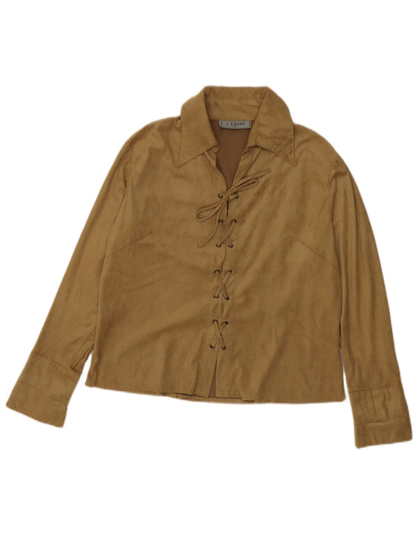 Vintage Womens Pullover Shirt Blouse UK 14 Medium Brown Polyester