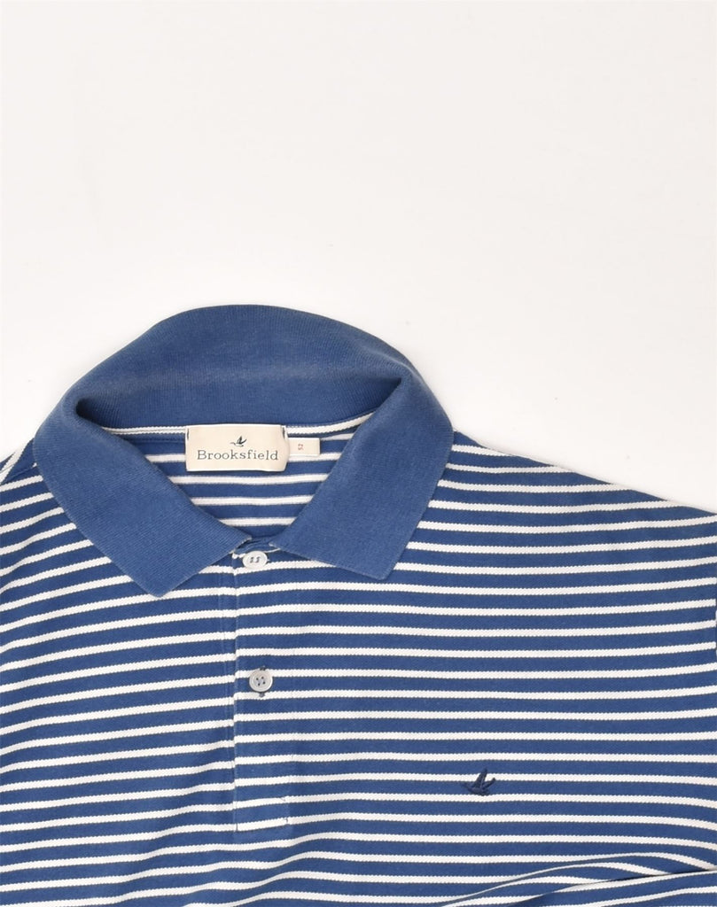 BROOKSFIELD Mens Polo Shirt IT 52 Large Blue Striped Cotton | Vintage Brooksfield | Thrift | Second-Hand Brooksfield | Used Clothing | Messina Hembry 