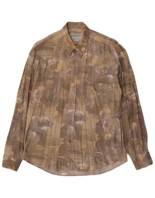Vintage Mens Graphic Shirt Medium Khaki Viscose