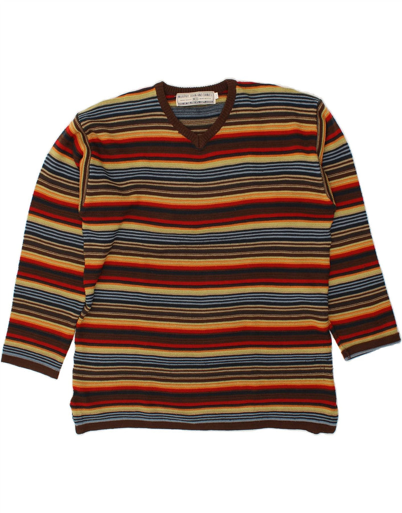 VINTAGE Mens V-Neck Jumper Sweater 2XL Brown Striped Acrylic | Vintage Vintage | Thrift | Second-Hand Vintage | Used Clothing | Messina Hembry 