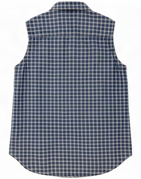 Conte of Florence Womens Sleeveless Shirt UK 10 Small Navy Blue Check