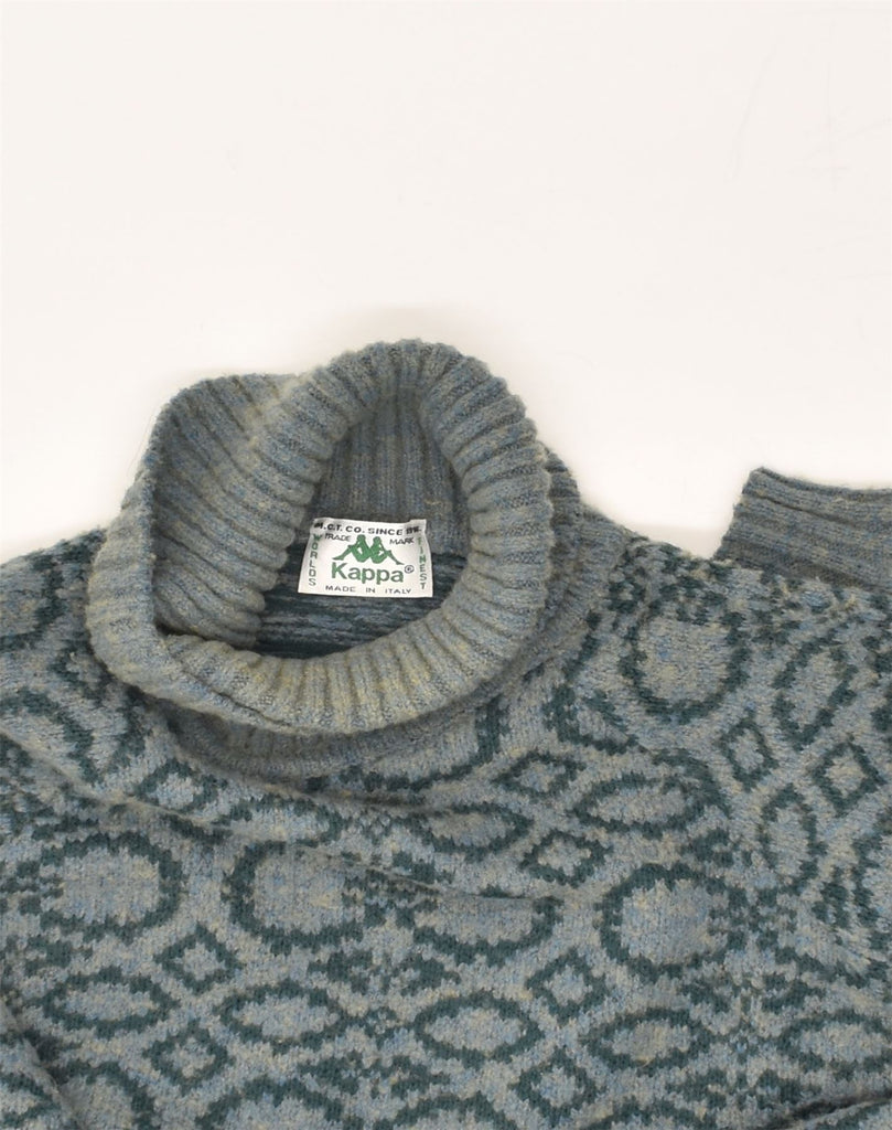 KAPPA Mens Roll Neck Jumper Sweater Medium Blue Geometric Wool | Vintage Kappa | Thrift | Second-Hand Kappa | Used Clothing | Messina Hembry 