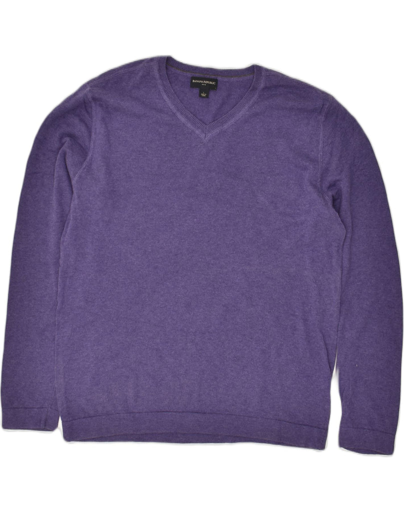 BANANA REPUBLIC Mens V-Neck Jumper Sweater Large Purple Cotton | Vintage Banana Republic | Thrift | Second-Hand Banana Republic | Used Clothing | Messina Hembry 