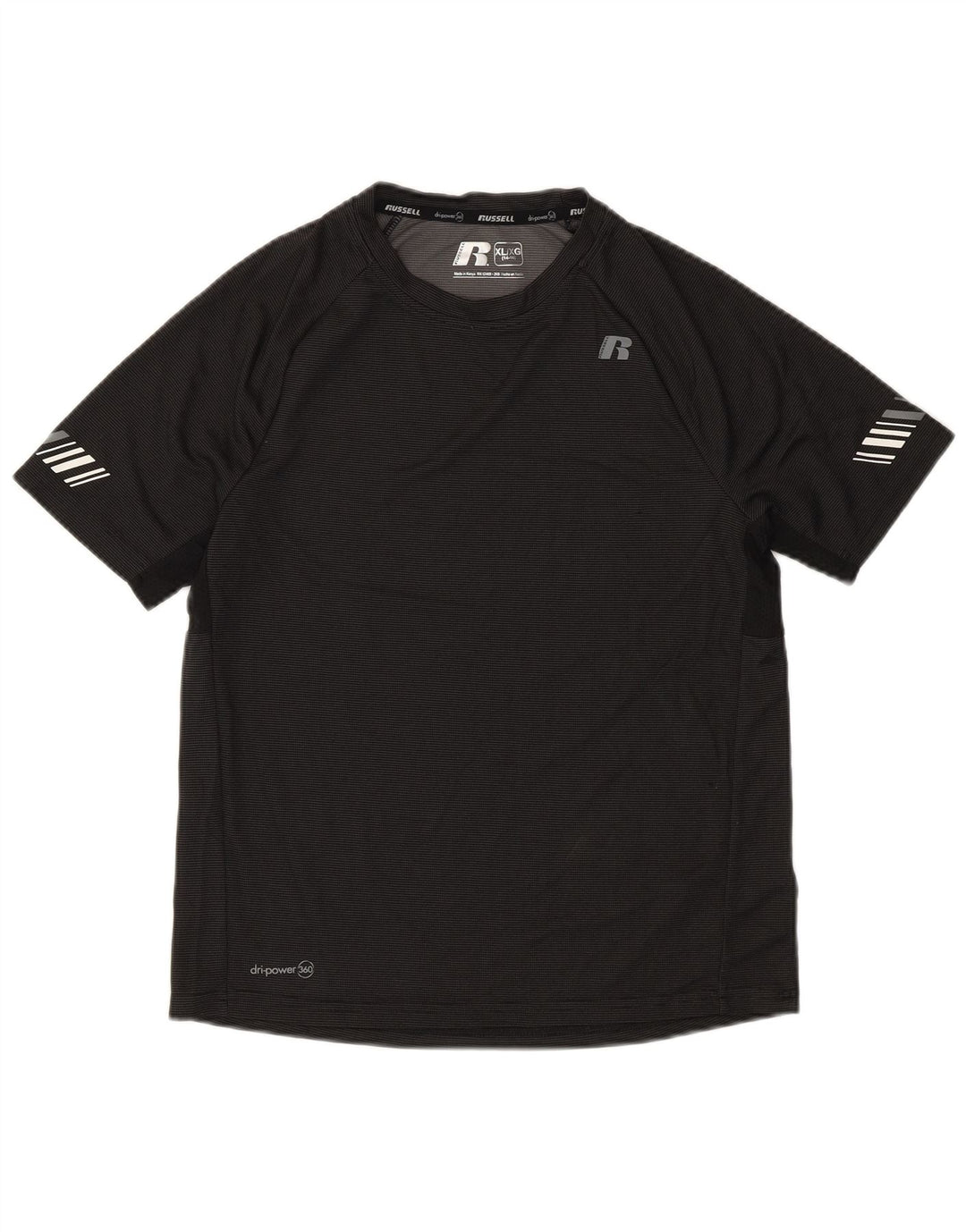 Russell Athletic Boys T-Shirt Top 14-15 Years XL Black Striped Polyester