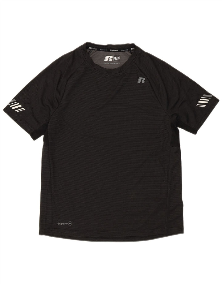Russell Athletic Boys T-Shirt Top 14-15 Years XL Black Striped Polyester