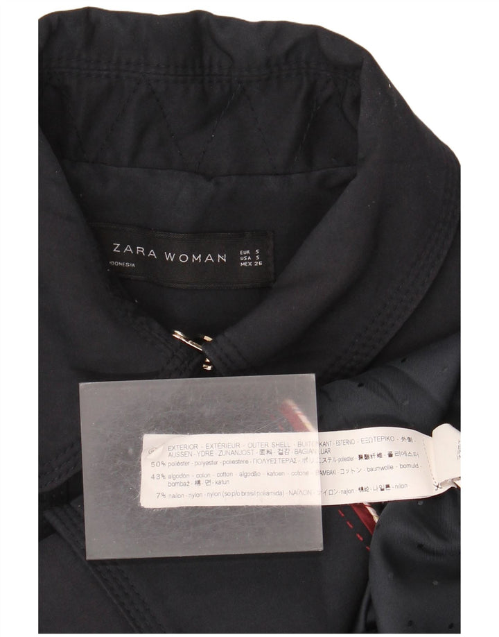 Zara Womens Double Breasted Trench Coat UK 10 Small Navy Blue Polyester