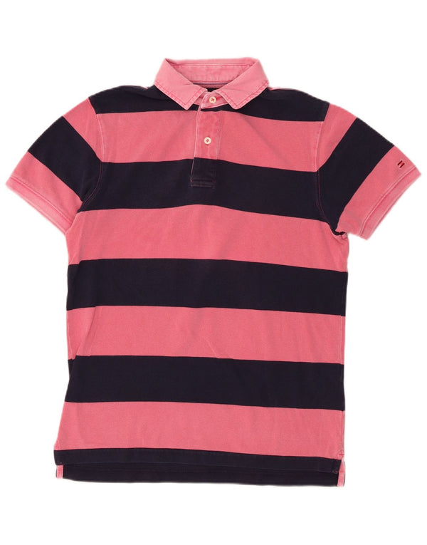 Tommy Hilfiger Mens Slim Fit Rugby Polo Shirt Medium Pink Striped Cotton