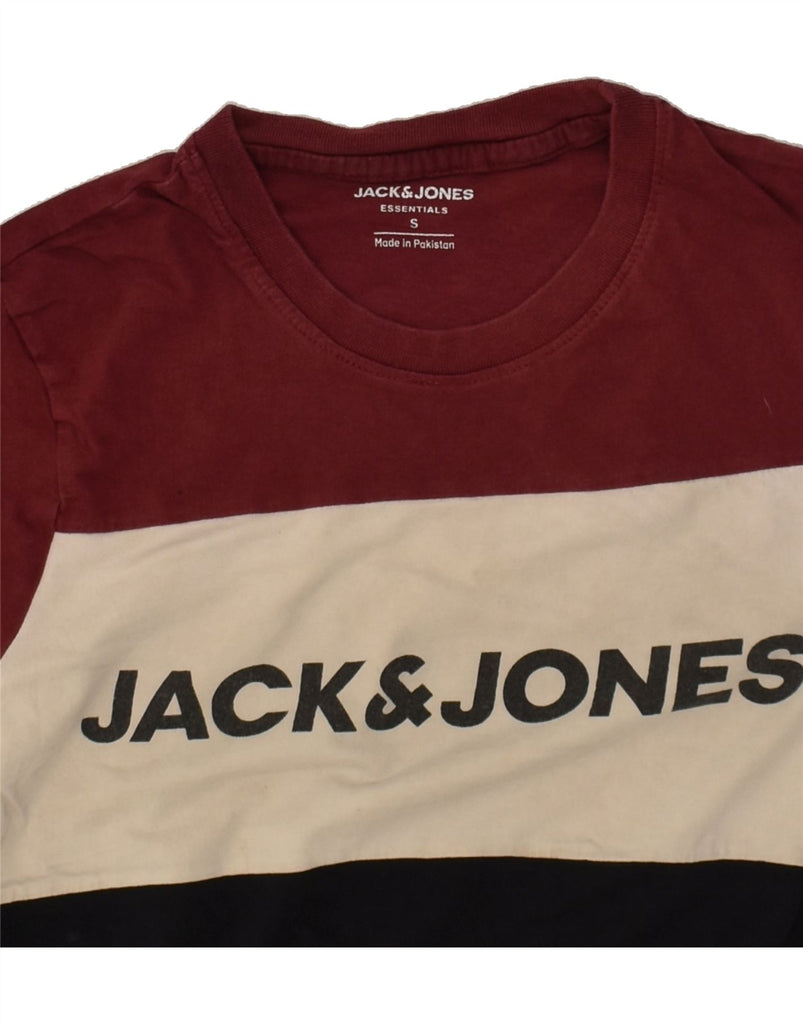 JACK & JONES Mens Graphic T-Shirt Top Small Burgundy Colourblock Cotton | Vintage Jack & Jones | Thrift | Second-Hand Jack & Jones | Used Clothing | Messina Hembry 