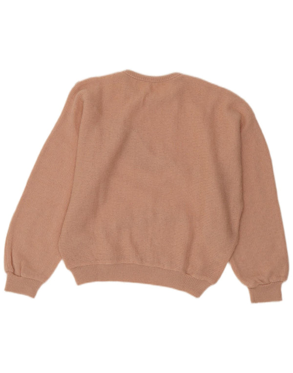 Vintage Womens Graphic Crew Neck Jumper Sweater UK 14 Medium Pink Acrylic