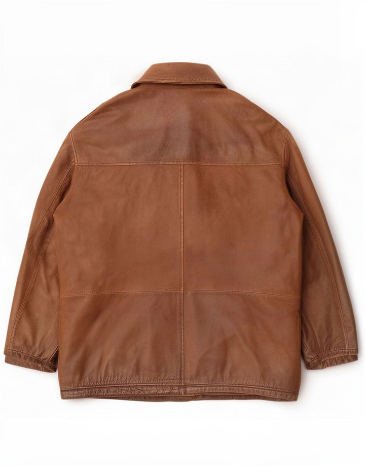 Trapper Mens Leather Jacket UK 50 5XL Brown