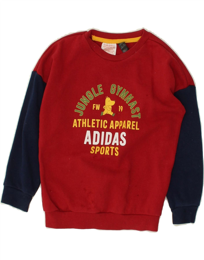 ADIDAS Boys Graphic Sweatshirt Jumper 2-3 Years Red Colourblock Cotton | Vintage Adidas | Thrift | Second-Hand Adidas | Used Clothing | Messina Hembry 