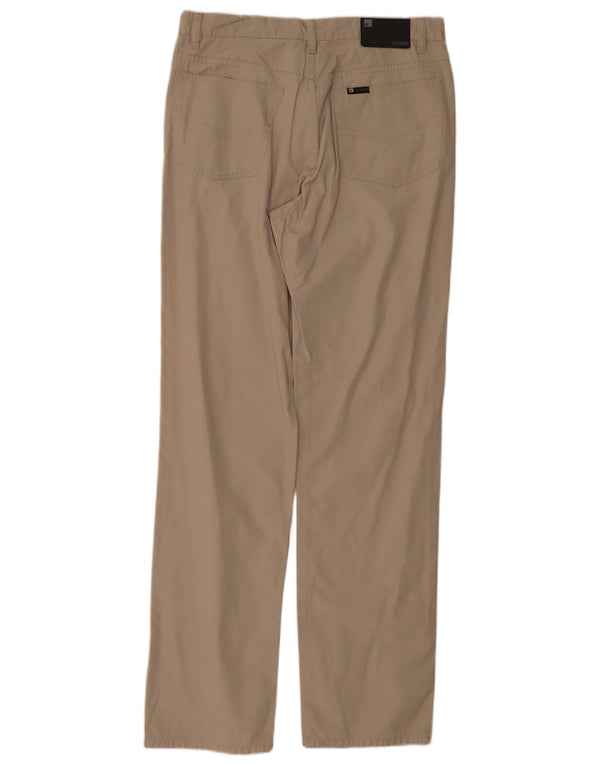 Belfe Mens Straight Casual Trousers W33 L33 Beige Cotton