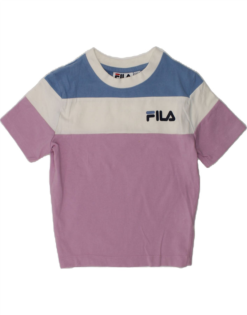 FILA Girls Graphic T-Shirt Top 5-6 Years 2XS Purple Colourblock Cotton | Vintage Fila | Thrift | Second-Hand Fila | Used Clothing | Messina Hembry 