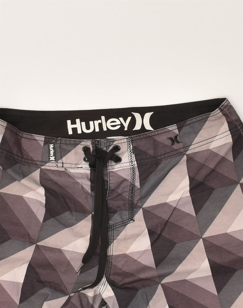 HURLEY Mens Graphic Swimming Shorts Medium Grey Geometric | Vintage Hurley | Thrift | Second-Hand Hurley | Used Clothing | Messina Hembry 