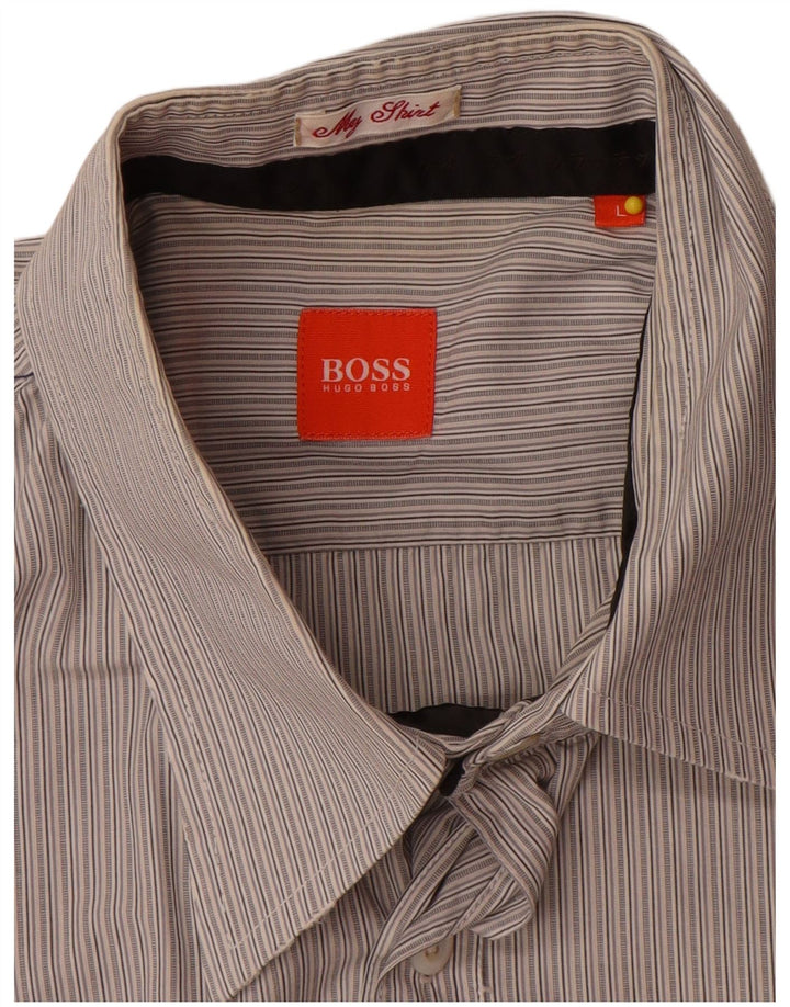 Hugo Boss Mens Shirt Large Grey Striped Cotton