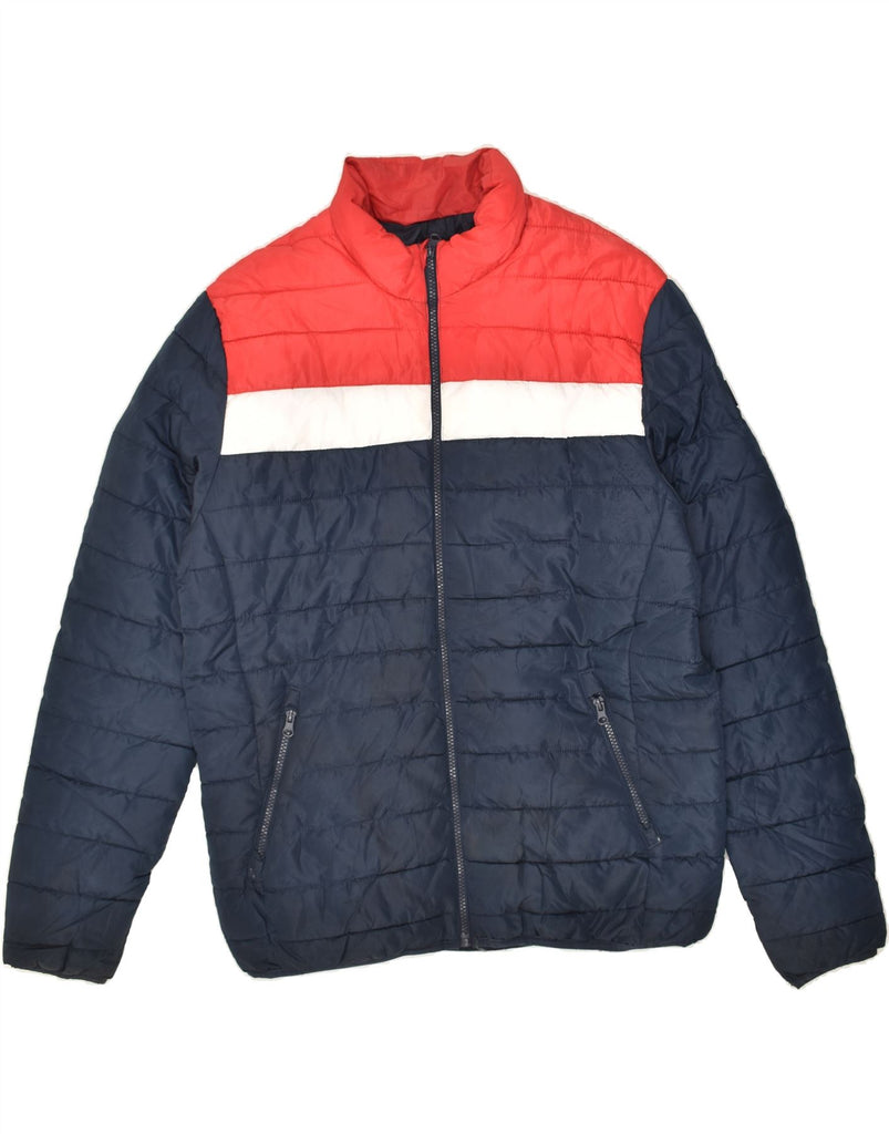 JACK & JONES Mens Padded Jacket UK 40 Large Navy Blue Colourblock | Vintage Jack & Jones | Thrift | Second-Hand Jack & Jones | Used Clothing | Messina Hembry 