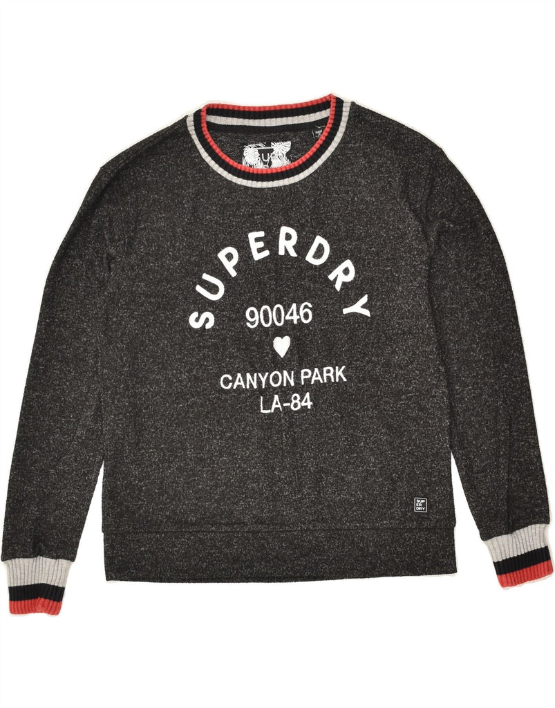 SUPERDRY Womens Graphic Crew Neck Jumper Sweater UK 10 Small Black Flecked | Vintage Superdry | Thrift | Second-Hand Superdry | Used Clothing | Messina Hembry 