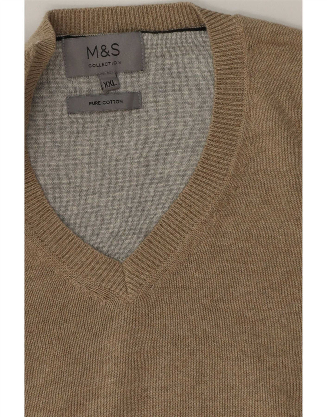Marks & Spencer Mens V-Neck Jumper Sweater 2XL Beige Cotton