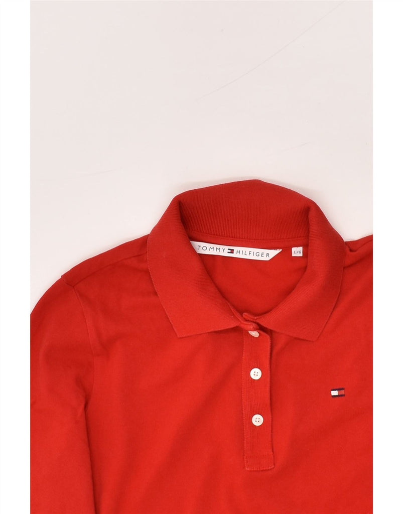 TOMMY HILFIGER Womens 3/4 Sleeve Polo Shirt UK 14 Large Red Cotton | Vintage Tommy Hilfiger | Thrift | Second-Hand Tommy Hilfiger | Used Clothing | Messina Hembry 