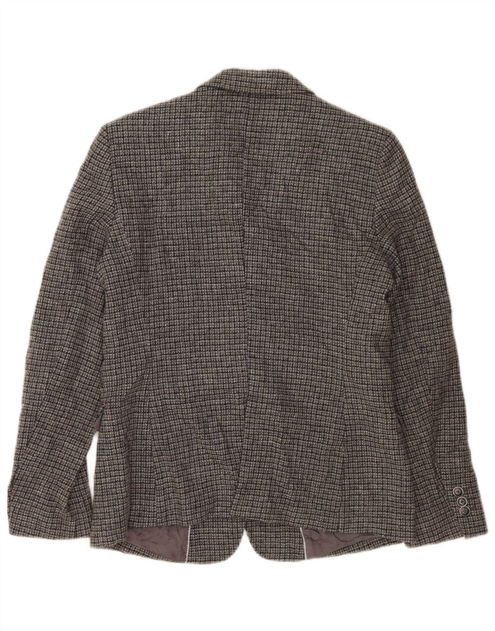 Massimo Dutti Womens 2 Button Blazer Jacket EU 42 Large Grey Check Viscose