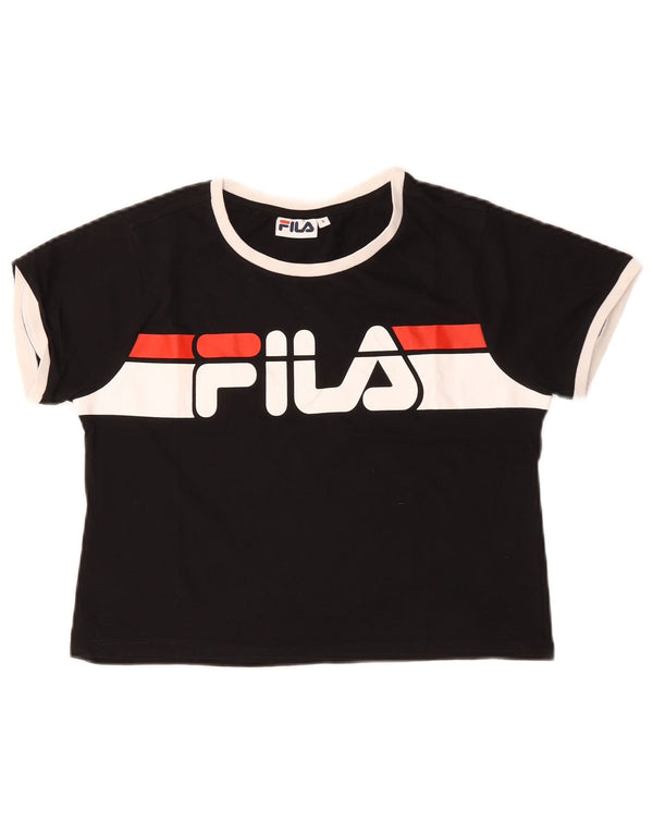 Fila Womens Graphic T-Shirt Top UK 10 Small Black Colourblock Cotton