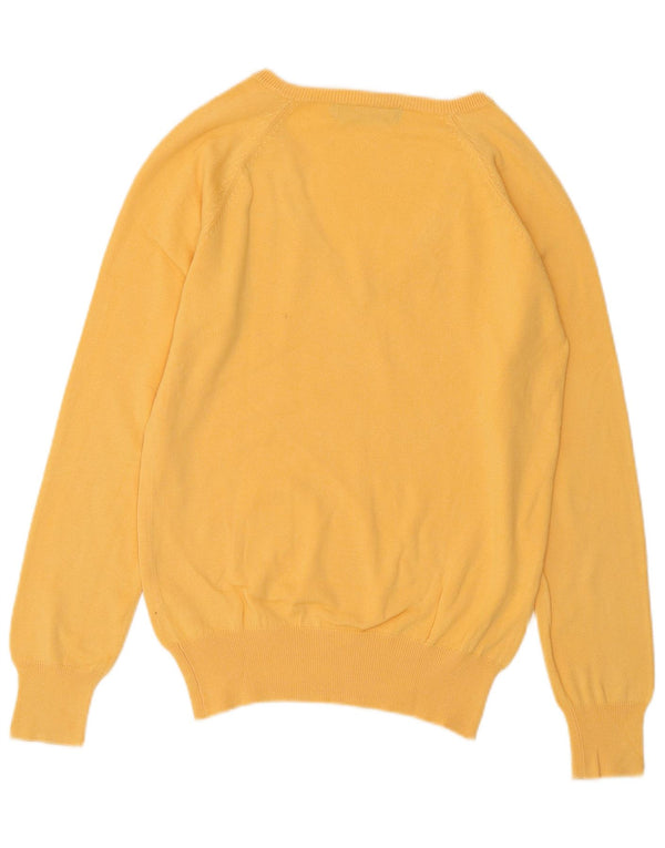 ZARA Womens V-Neck Jumper Sweater UK 14 Large Yellow Cotton