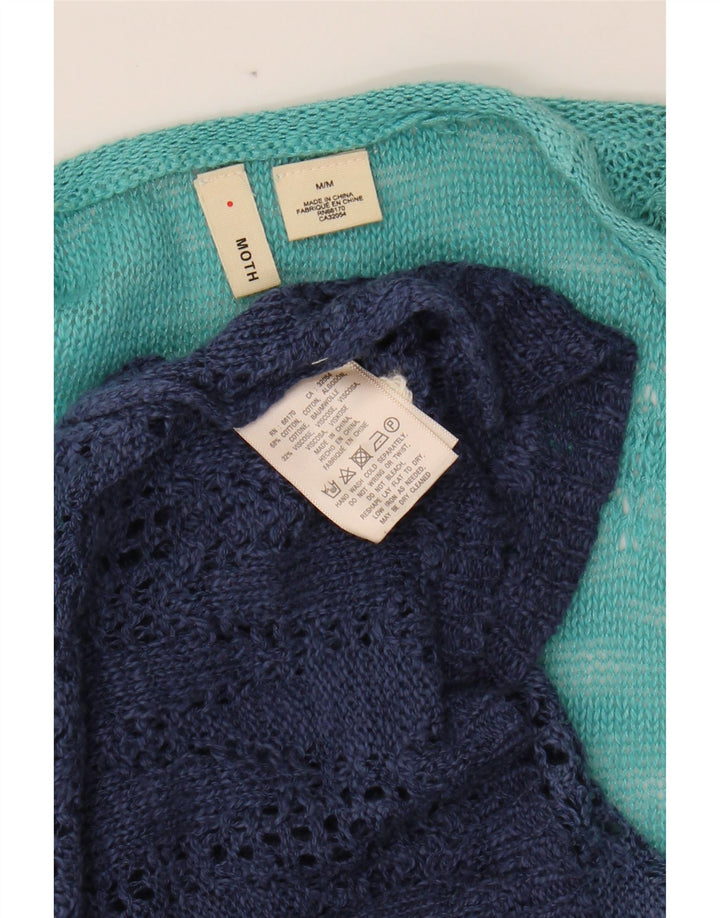 VINTAGE Womens Longline Cardigan Sweater UK 12 Medium Blue Colourblock Vintage Vintage and Second-Hand Vintage from Messina Hembry 