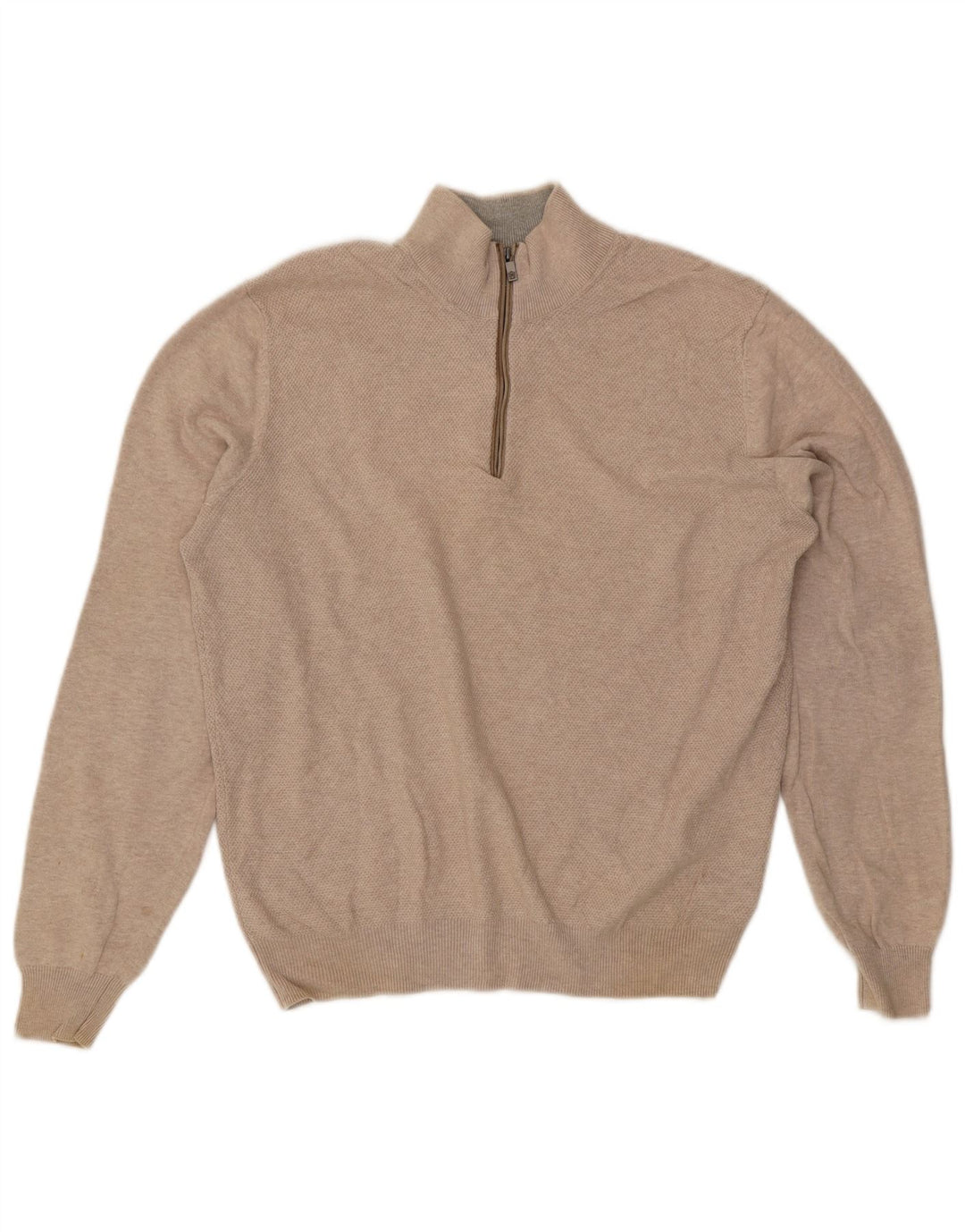 Massimo Dutti Mens Zip Neck Jumper Sweater Medium Beige Cotton