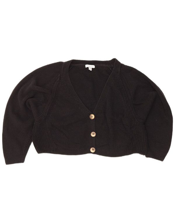 Topshop Womens Crop Oversized Cardigan Sweater UK 10 Small Black Cotton
