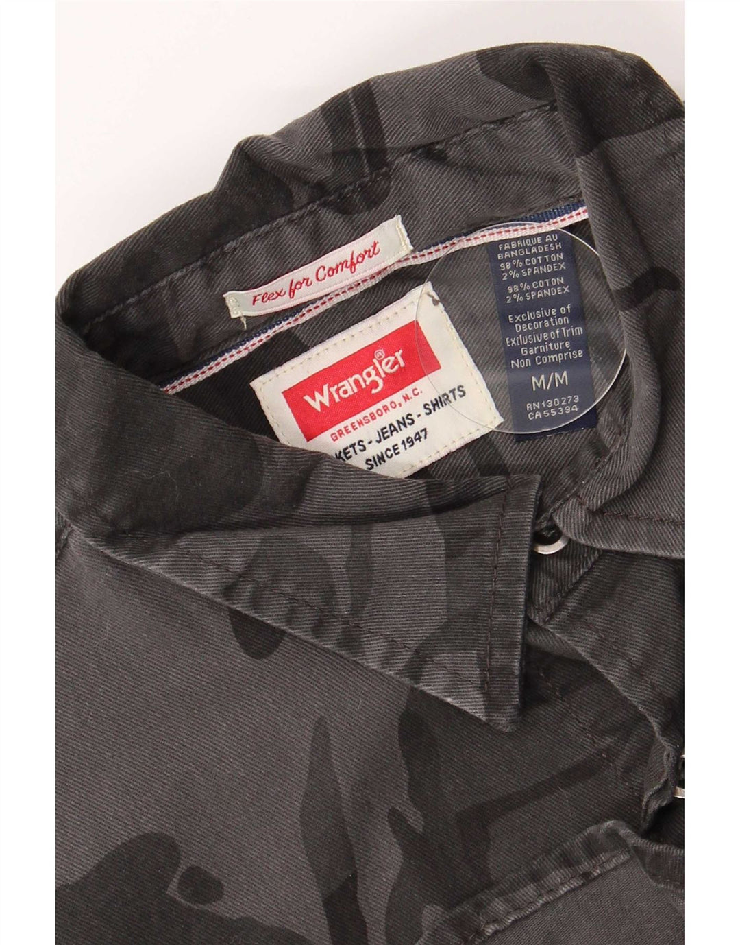 Wrangler Mens Shirt Medium Grey Camouflage Cotton