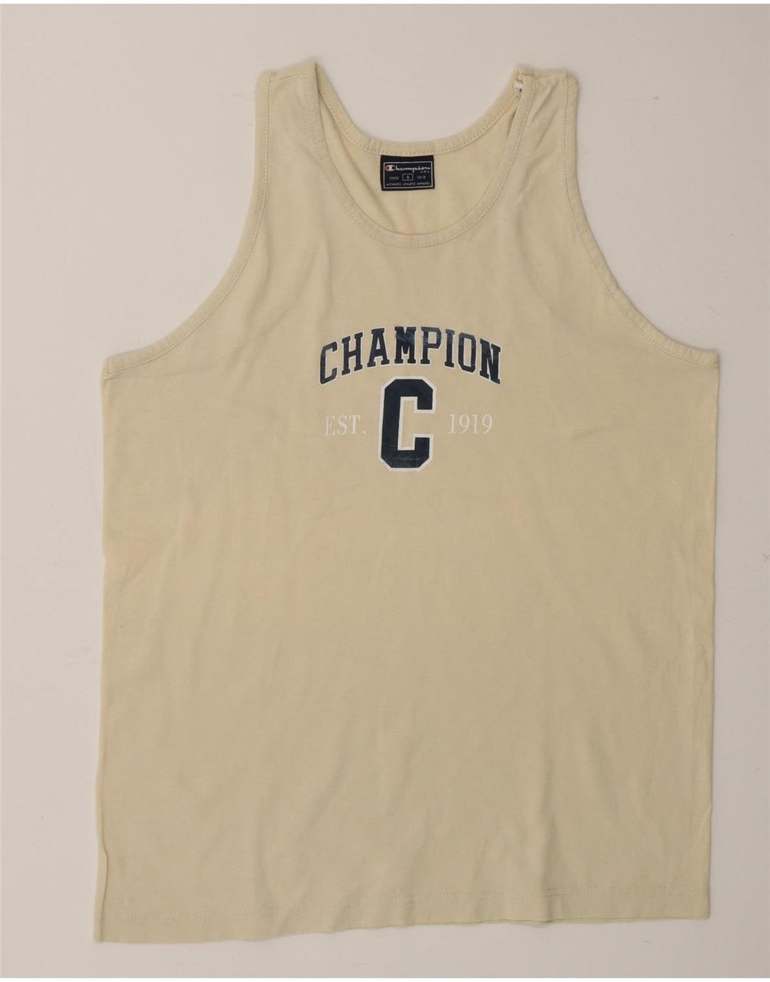 CHAMPION Womens Graphic Vest Top UK 10 Small Beige Cotton Vintage Champion and Second-Hand Champion from Messina Hembry 