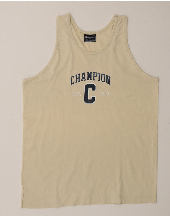 CHAMPION Womens Graphic Vest Top UK 10 Small Beige Cotton Vintage Champion and Second-Hand Champion from Messina Hembry 