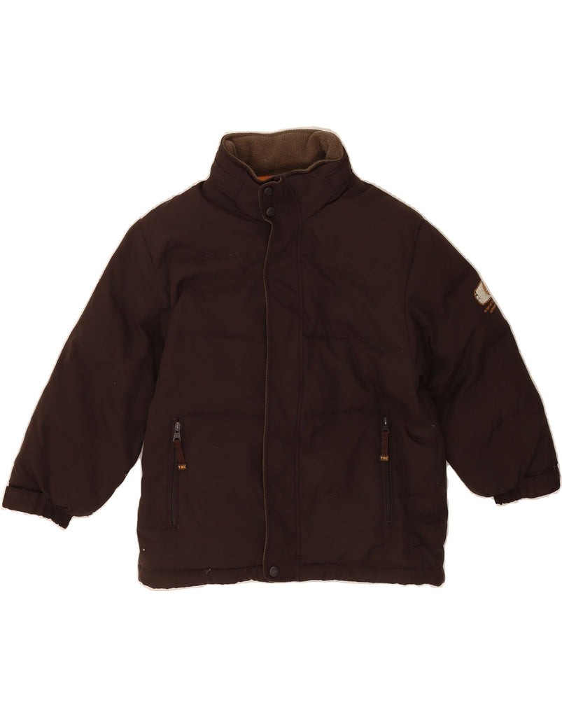 TIMBERLAND Boys Graphic Padded Jacket 5-6 Years Brown Polyester Vintage Timberland and Second-Hand Timberland from Messina Hembry 
