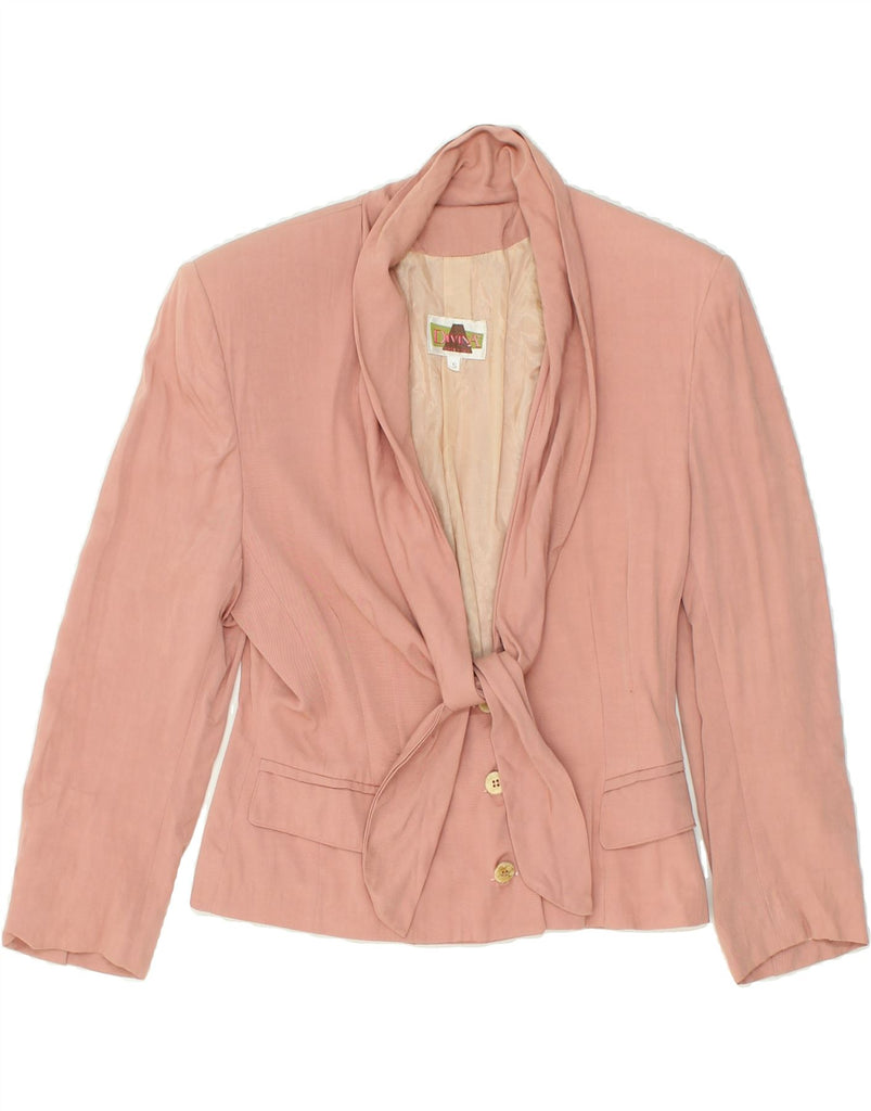 DIVINA Womens 3 Button Front Tie Blazer Jacket UK 10 Small Pink Cotton | Vintage Divina | Thrift | Second-Hand Divina | Used Clothing | Messina Hembry 