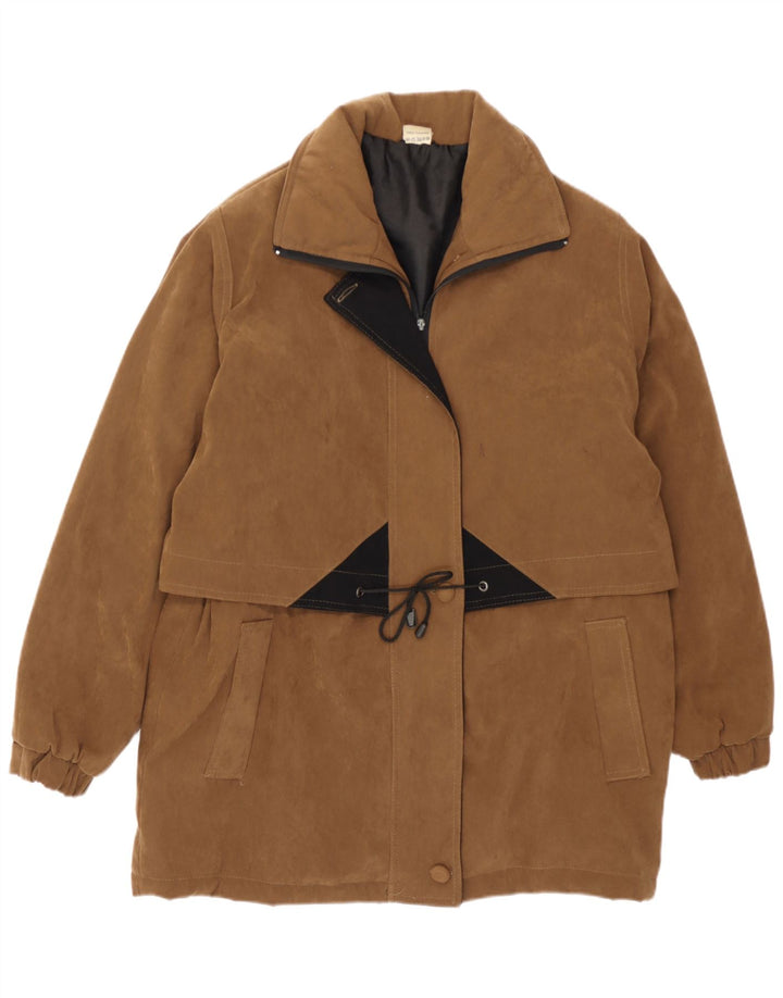 Vintage Womens Oversized Overcoat UK 14 Medium Brown Colourblock Polyamide