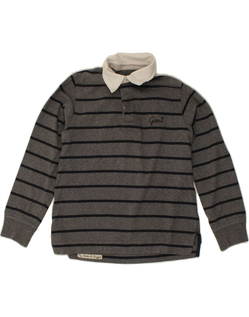 GANT Boys Long Sleeve Rugby Polo Shirt 11-12 Years XL Grey Striped Cotton | Vintage Gant | Thrift | Second-Hand Gant | Used Clothing | Messina Hembry 