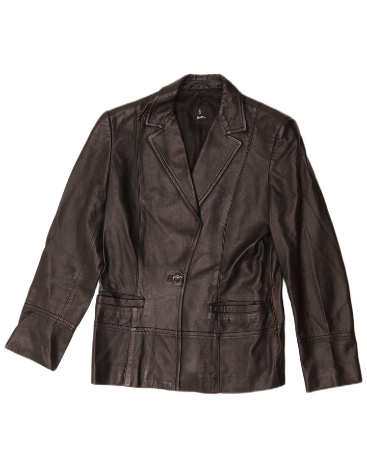 Vintage Womens 1 Button Leather Blazer Jacket UK 14 Medium Black Leather