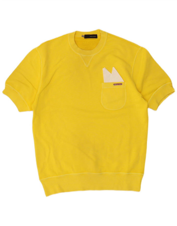 Dsquared2 Mens Short Sleeve Sweatshirt Jumper Small Yellow Cotton