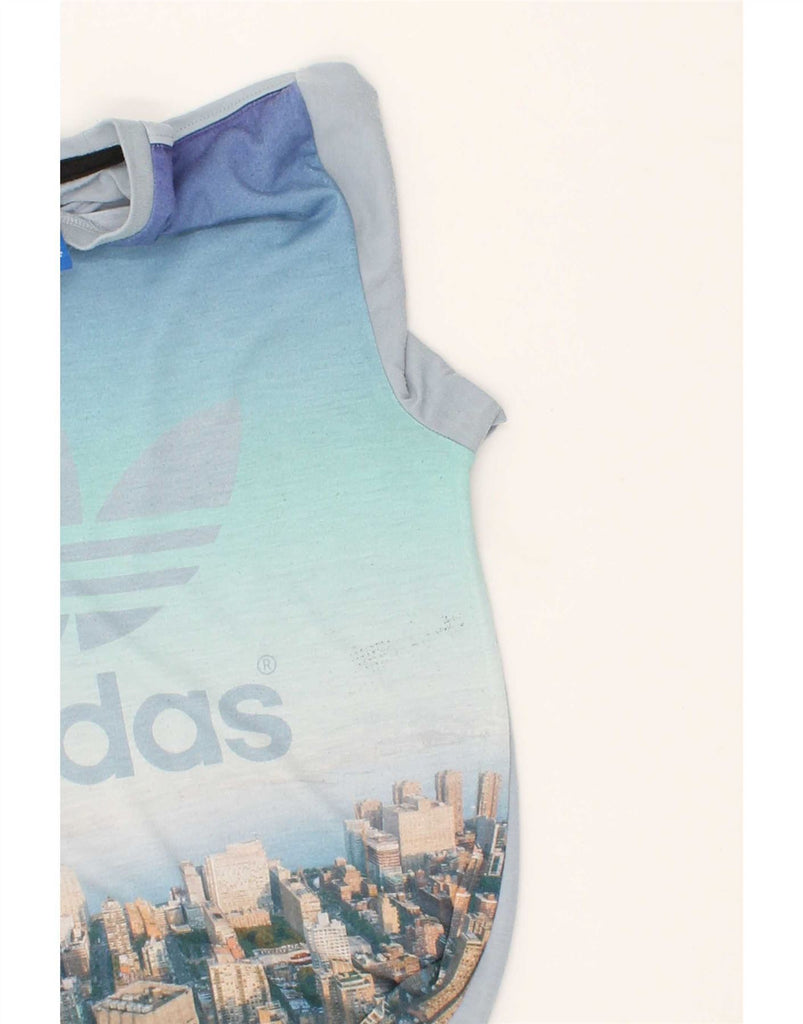 ADIDAS Mens Graphic T-Shirt Top XS Blue Colourblock Polyester Vintage Adidas and Second-Hand Adidas from Messina Hembry 