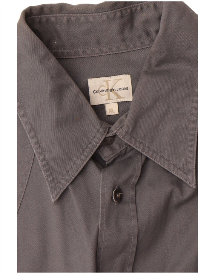 Calvin Klein Jeans Mens Western Shirt XL Grey Cotton